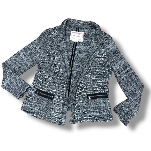 Anthropologie Sweaters - Cartonnier Anthropologie Black White Cream Knitted Open Blazer Cardigan Large